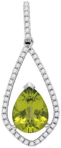 14KT White Gold 0.24CTW-Diamond 1.30(MIN)CT PERIDOT PENDANT