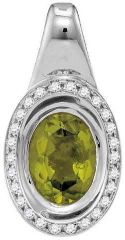 14KT White Gold 0.16CTW-Diamond 1.00(MIN)CT PERIDOT PENDANT