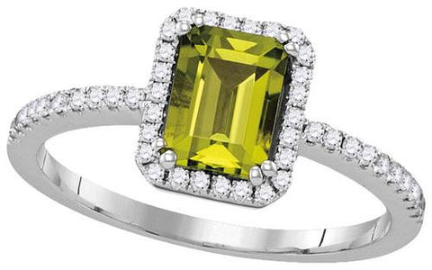 14KT White Gold 0.21CTW-Diamond 1.10(MIN)CT PERIDOT RING