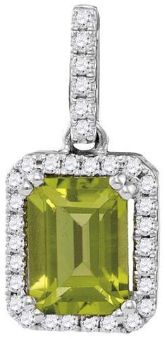 14KT White Gold 0.14CTW-Diamond 1.10(MIN)CT PERIDOT PENDANT