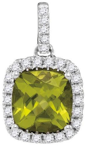 14KT White Gold 0.19CTW-Diamond 1.25(MIN)CT PERIDOT PENDANT