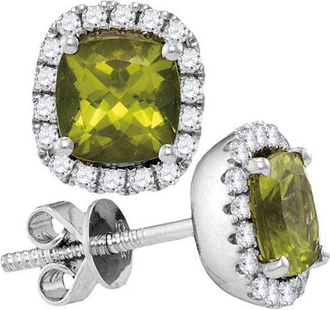 14KT White Gold 0.26CTW-Diamond 0.80(MIN)CT PERIDOT EARRINGS