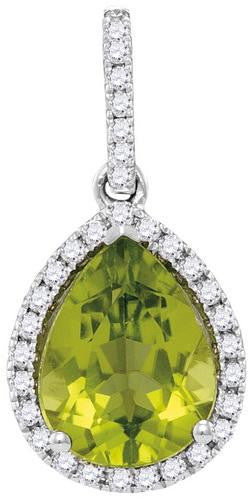 14KT White Gold 0.16CTW-Diamond 1.30(MIN)CT PERIDOT PENDANT