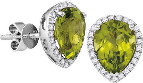 14KT White Gold 0.26CTW-Diamond 1.30(MIN)CT PERIDOT EARRINGS