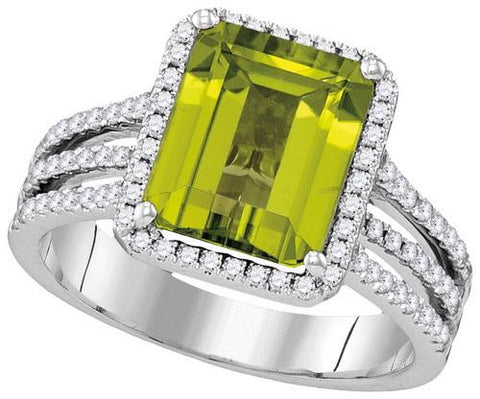 14KT White Gold 0.44CTW-Diamond 2.65(MIN)CT PERIDOT RING