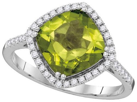 14KT White Gold 0.26CTW-Diamond 2.65(MIN)CT PERIDOT RING