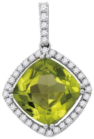 14KT White Gold 0.20CTW-Diamond 2.65(MIN)CT PERIDOT PENDANT