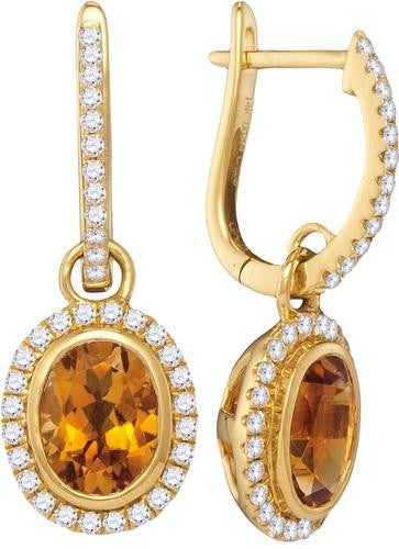 14KT Yellow Gold 0.42CTW-Diamond 0.95(MIN)CT CITRINE EARRINGS