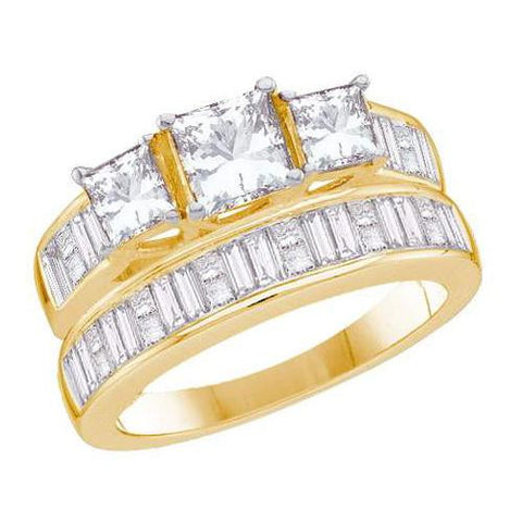 14K Yellow-gold 2.50CT DIAMOND-BRIDALSET C=0.75-CPR, S=2*0.35-SRD