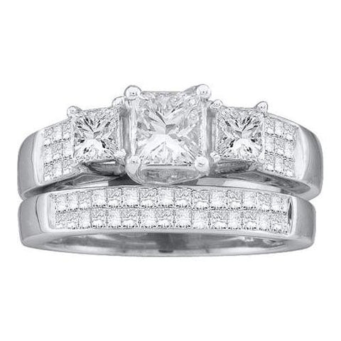 14KT White Gold 2.00CTW DIAMOND LADIES BRIDAL SET WITH PRINCESS-CUT 3STONE CENTER