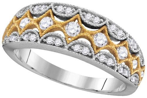 10KT White Gold Two Tone 0.55CTW DIAMOND CLUSTER RING