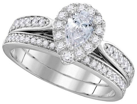 14KT White Gold 1.00CTW DIAMOND 0.50CT-CPEAR BRIDAL SET