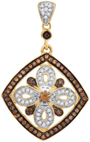 14KT Yellow Gold 0.41CTW COGNAC DIAMOND MICRO-PAVE PENDANT