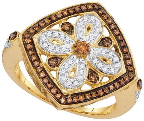 14KT Yellow Gold 0.40CTW COGNAC DIAMOND FASHION RING