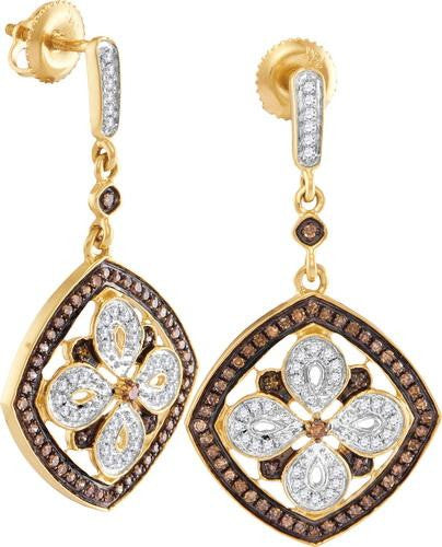 14KT Yellow Gold 0.51CTW COGNAC DIAMOND FASHION EARRING