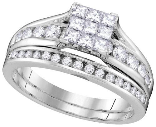 14KT White Gold 1.01CTW-Diamond INVISIBLE BRIDAL SET