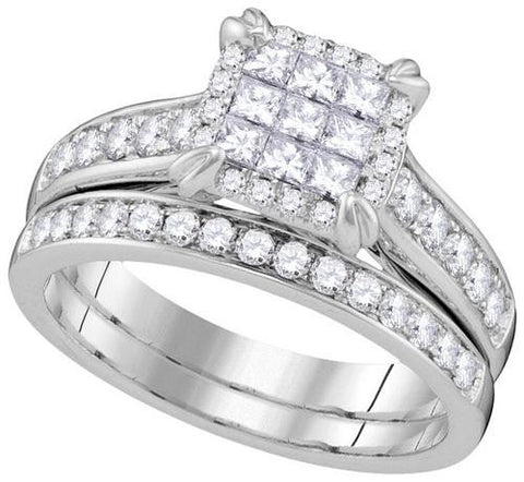 14KT White Gold 1.01CTW-Diamond INVISIBLE BRIDAL SET