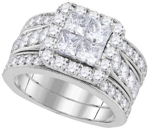 14KT White Gold 3.01CTW-Diamond INVISIBLE BRIDAL SET