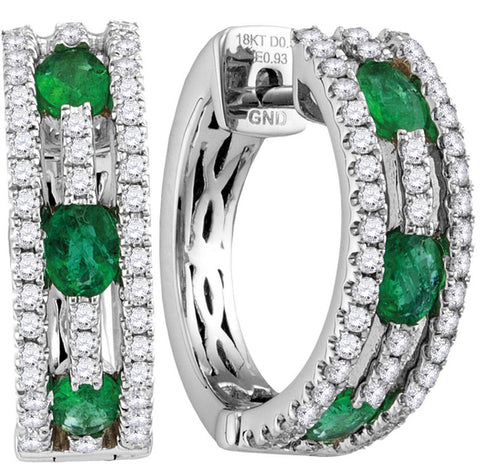 5-8CTW-Diamond 1 CT-EMERALD HOOPS