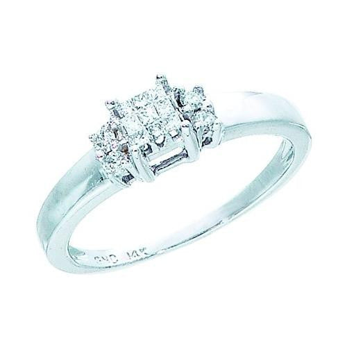 14KT White Gold 0.15CTW PRINCESS ROUND DIAMOND LADIES INVISIBLE RING