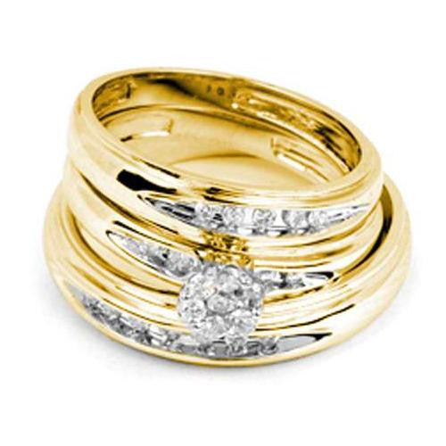 14KT Yellow Gold 0.36CTW DIAMOND FLOWER TRIO SET