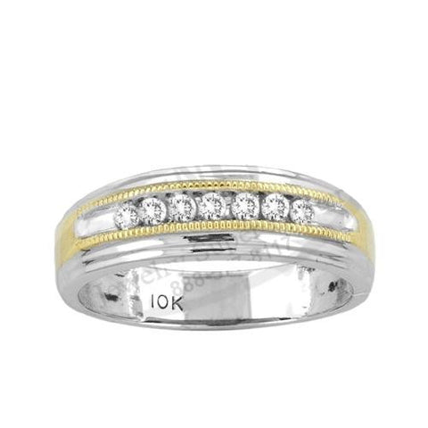 10KT White Gold Two Tone 0.25CTW ROUND DIAMOND MENS FASHION BAND