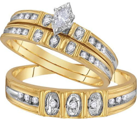 10K Yellow-gold 0.25CTW DIAMOND MARQUISE CENTER TRIO SET