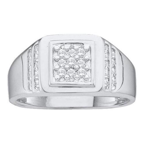 10KT White Gold 0.25CTW DIAMOND CLUSTER MENS RING