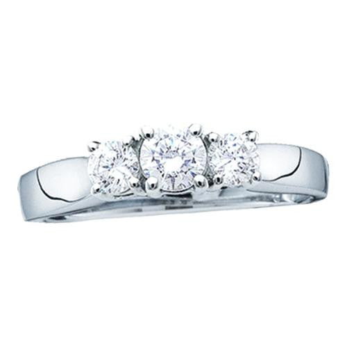 14KT White Gold 1.00CTW DIAMOND LADIES RING WITH 3STONE ROUND CENTER