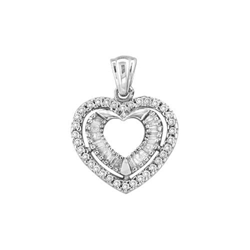 10KT White Gold 0.50CTW ROUND BAGGUETTE DIAMOND HEART LADIES PENDANT