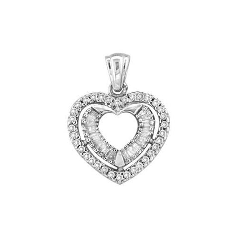 10KT White Gold 0.50CTW ROUND BAGGUETTE DIAMOND HEART LADIES PENDANT