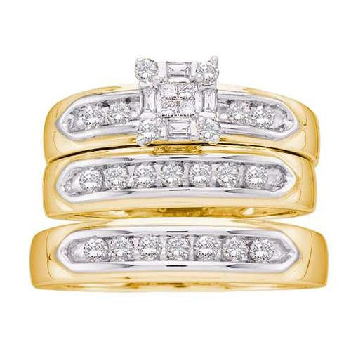 14K Yellow-gold 0.50CTW DIAMOND INVISIBLE TRIO SET