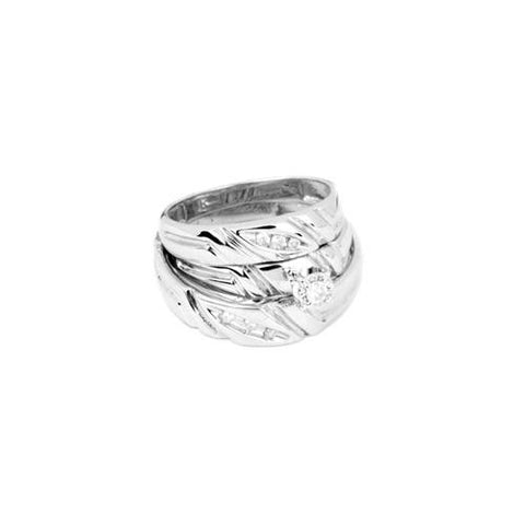 10KT White Gold 0.15CTW-DIAMOND RD-CENTER TRIO SET