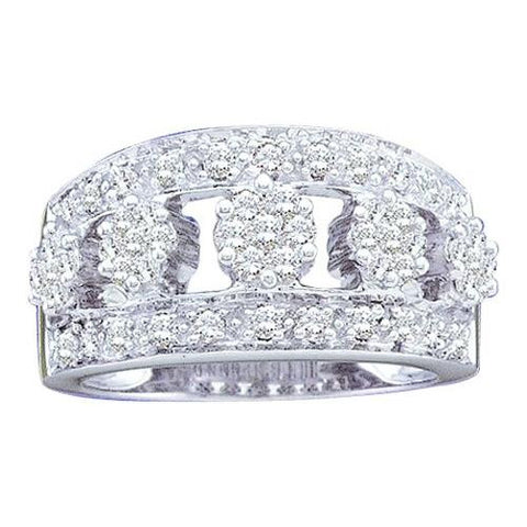 14KT White Gold 0.75CTW ROUND DIAMOND FLOWER LADIES FASHION RING