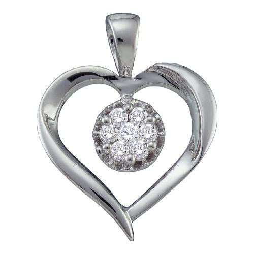 14KT White Gold 0.25CTW DIAMOND HEART PENDANT