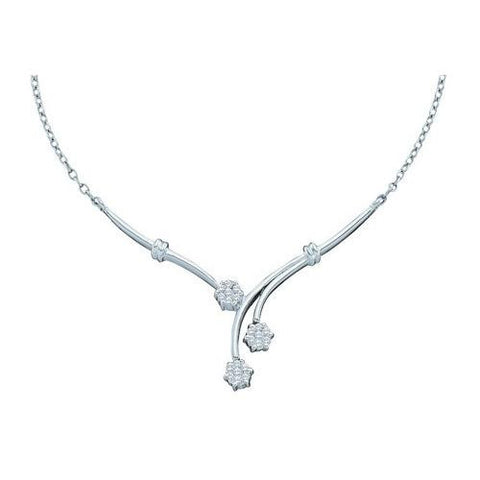 14KT White Gold 0.25CTW DIAMOND LADIES FLOWER NECKLACE