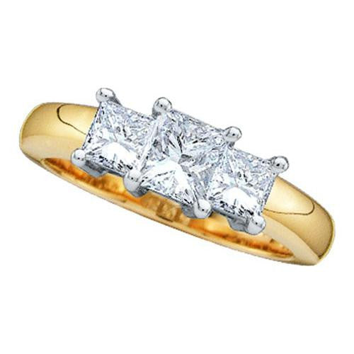 14KT Yellow Gold Two Tone 1.50CTW DIAMOND PRINCESS 3 STONE RING (EXCE)