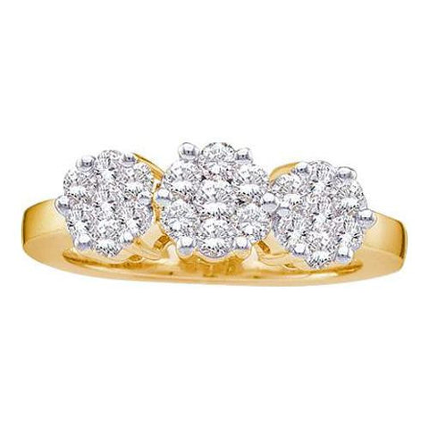 14K Yellow-gold 1.50CTW DIAMOND 3 FLOWER RING