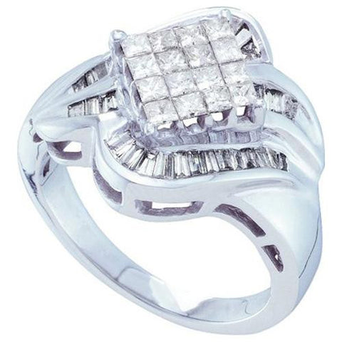 14KT White Gold 1.00CTW PRINCESS BAGGUETTE DIAMOND LADIES INVISIBLE RING