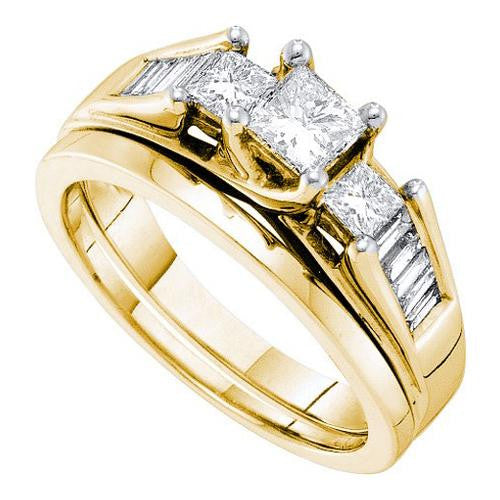 14KT Yellow Gold 1.00CTW DIAMOND 0.40CT CENTER PRINCESS BRIDAL RING