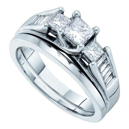 14KT White Gold 1.00CTW DIAMOND  0.40CT CENTER PRINCESS BRIDAL RING