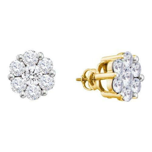 14K Yellow-gold 1.50CTW DIAMOND FLOWER EARRINGS