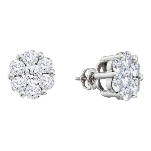 14K White-gold 1.50CTW ROUND DIAMOND LADIES FLOWER EARRINGS