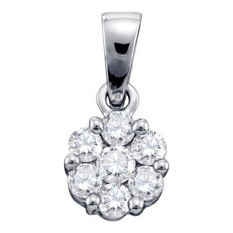 14KT White Gold 0.50CTW ROUND DIAMOND LADIES FLOWER PENDANT