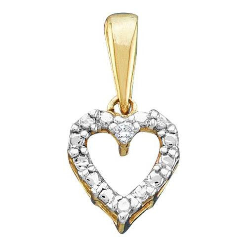 10KT Yellow Gold 0.01CTW ROUND DIAMOND HEART LADIES PENDANT