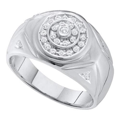 14KT White Gold 0.25CTW DIAMOND CLUSTER MENS RING