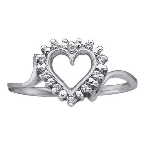 14K White-gold 0.05CTW  DIAMOND LADIES HEART CLUSTER RING