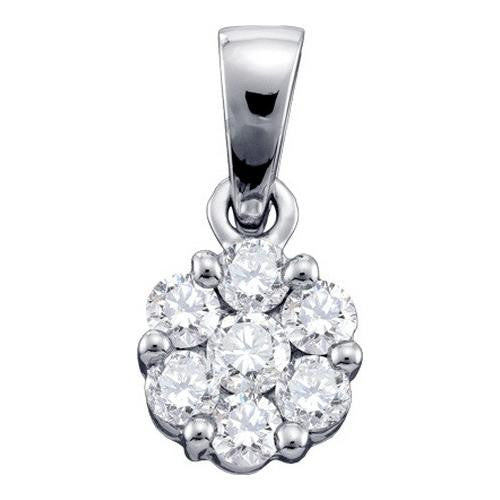 14KT White Gold 1.00CTW ROUND DIAMOND LADIES FLOWER PENDANT