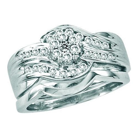 14KT White Gold 0.50CTW ROUND DIAMOND LADIES FLOWER BRIDAL SET