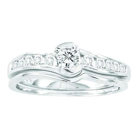 14K White-gold 0.50CTW ROUND CENTER DIAMOND BRIDAL SET